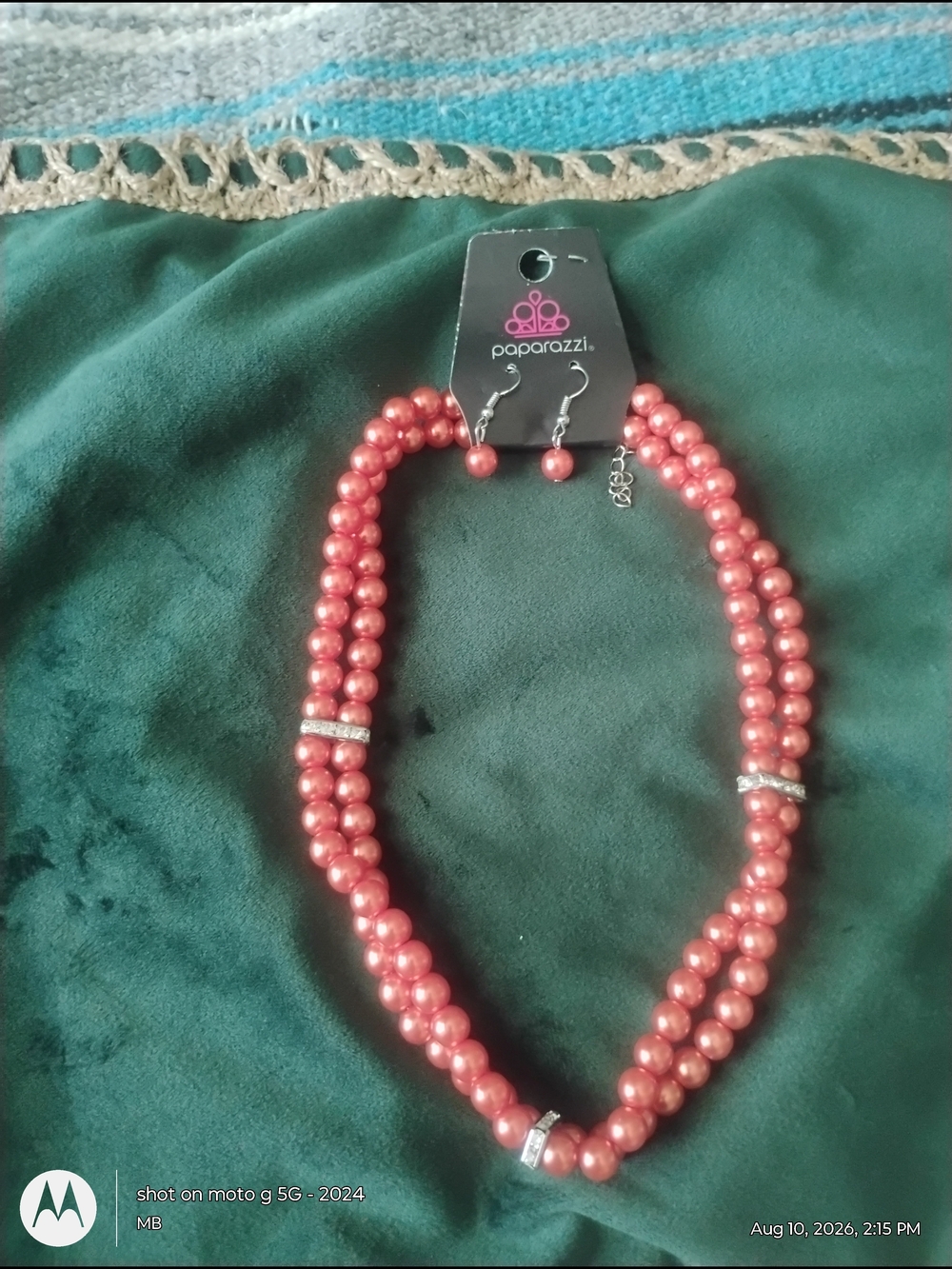 paparazzi Coral Pink Double-Strand Pearl Necklace with Earrings